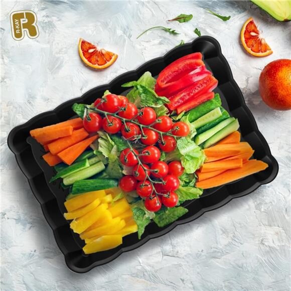 Black Serving Trays 6 Pack Plastic Party Platters Buffet Catering 9x13 Inches - Picture 2 of 6